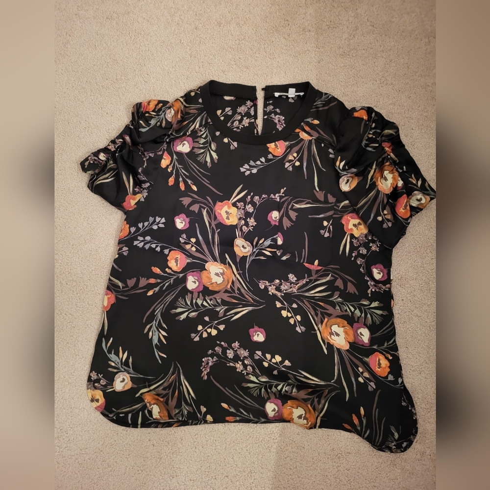 DR2 Black Blouse with Floral Design